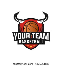 Simple Basketball Sport logo with Bull Horn