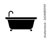 Simple bathtub black icon isolated on white background.