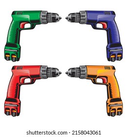 Simple Battery Drill Vector Illustration. Cordless Drill Icon Isolated On A White Background
