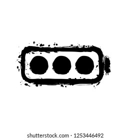 simple battery, full level. Black ink with splashes on white background
