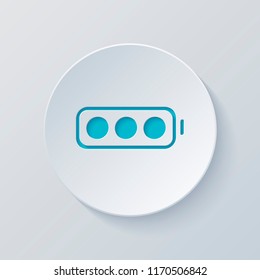 simple battery, full level. Cut circle with gray and blue layers. Paper style