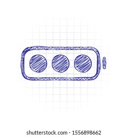 simple battery, full level. Hand drawn sketched picture with scribble fill. Blue ink. Doodle on white background
