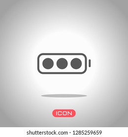 simple battery, full level. Icon under spotlight. Gray background