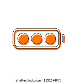 simple battery, full level. Isolated icon consisting of black thin contour and orange moved filling on different layers. White background