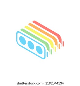 simple battery, full level. Stack of colorful isometric icons on white background