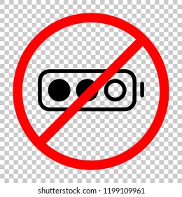 Simple battery, half level. Not allowed, black object in red warning sign with transparent background
