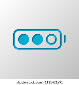 Simple battery, half level. Paper design. Cutted symbol with shadow