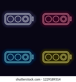 Simple battery, half level. Set of neon sign. Casino style on dark background.