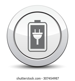 Simple battery icon. Battery charge icon. silver button.