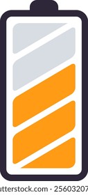 Simple battery icon displaying a moderate charge level, represented by orange and grey diagonal stripes, symbolizing energy status or power availability