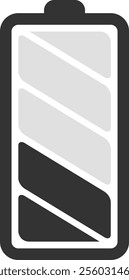 Simple battery icon indicating a low charge status, using minimalist design and gray and black colors, suitable for user interfaces and mobile apps