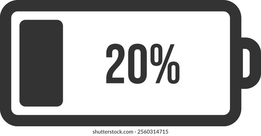 Simple battery icon indicating a remaining charge of twenty percent, visualized with a partially filled horizontal bar and a numerical percentage value