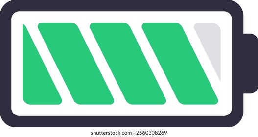 Simple battery icon with three green bars and one grey bar, representing a medium charge level, suitable for user interfaces or energy related concepts