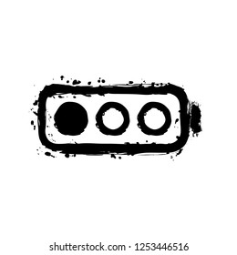 Simple battery, low level. Black ink with splashes on white background