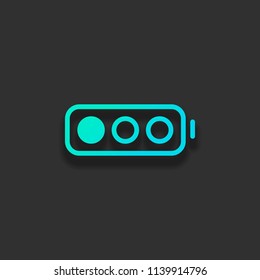 Simple battery, low level. Colorful logo concept with soft shadow on dark background. Icon color of azure ocean