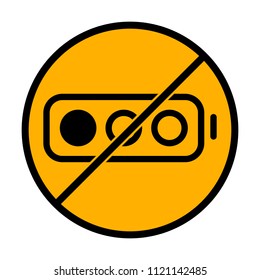 Simple battery, low level. not allowed, black object in warning sign with orange background color