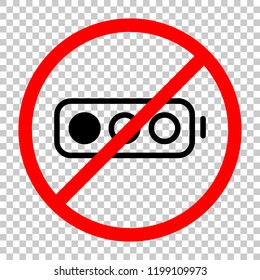 Simple battery, low level. Not allowed, black object in red warning sign with transparent background