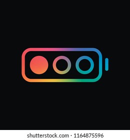 Simple battery, low level. Rainbow color and dark background