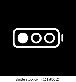 Simple battery, low level. White icon on black background. Inversion