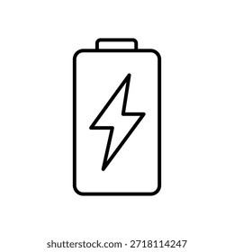 Simple battery outline icon with flash lightning bolt. Symbol for energy charge and electrical power.