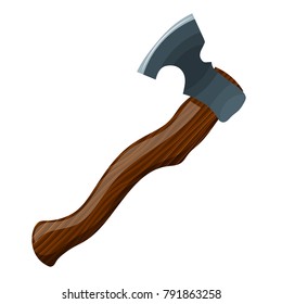Simple battle ax on a white background. Vector illustration of a carton style ax with a wooden handle