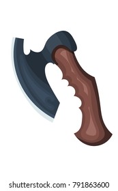 Simple battle ax on a white background. Vector illustration of a carton style ax with a wooden handle