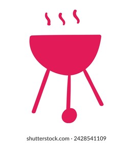 Simple BBQ grill icon. Flat design. Hand drawn vector illustration on white background.