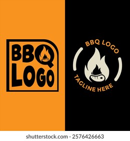 Simple BBQ logo design with grilled meat symbol