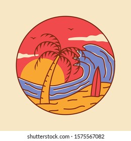 simple beach badge logo design illustration