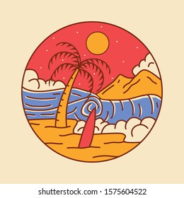 simple beach badge logo design illustration