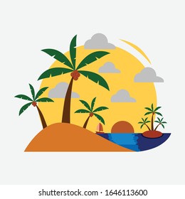 Simple Beach Flat Design Vector Ilustration