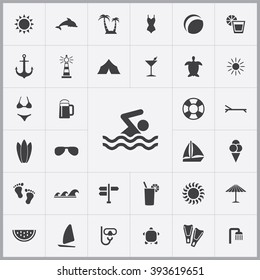 Simple beach icons set. Universal beach icons to use for web and mobile UI, set of basic beach elements 