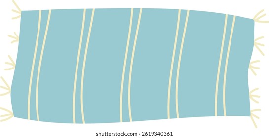 A simple beach mat features a light-blue background with vertical stripes. This summer accessory provides comfort and relaxation on the sand, perfect for sunny days at the shore.