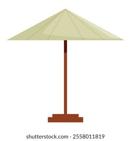 Simple beach umbrella is standing, providing shade from the sun