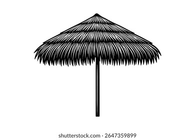 Simple Beach Umbrella with Thatched Roof for Shade on a Sunny Day