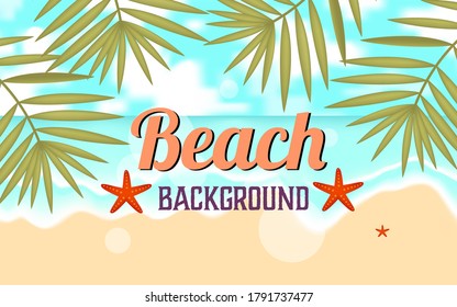 Simple beach view sand sea and palm leave background design