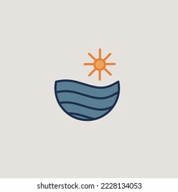 Simple beach waves and sun logo vector