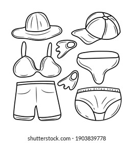 Ilustración simple del vector Beachwear, pictograma de estilo lineal, aislado en fondo blanco
