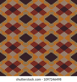 Simple bead motif. Mexican ornament. Abstract seamless pattern. Contrast colors. Beadwork. Mosaic texture for handiwork, backdrop or pattern fills.