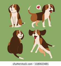 Simple beagle dog cartoon in different action