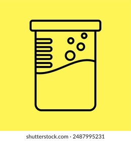 Icono simple del laboratorio del vaso, Vector de la línea aislado en el fondo amarillo. diseño moderno y de moda