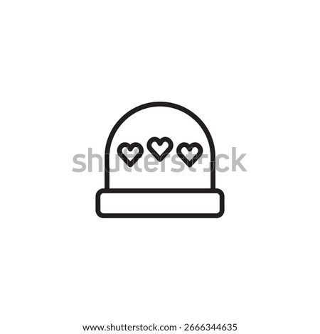 A simple beanie icon adorned with three heart shapes.