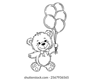 Simple Bear with Balloon for a Playful and Cheerful Wildlife Theme Illustration. Vector illustration