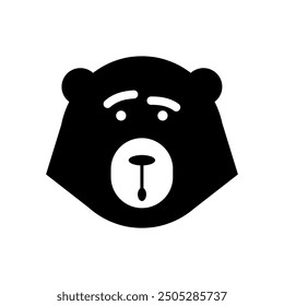 Simple bear face icon. Black and white vector illustration of a bear head, perfect for logos or designs.