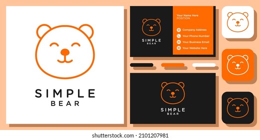 Simple Bear Head Animal Wildlife Line Outline Modern Icon Logo Design with Business Card Template