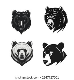 Simple bear head logo in silhouette vector logo design template for branding