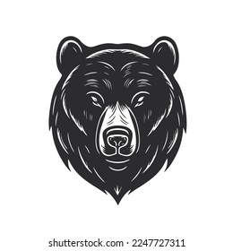 Simple bear head logo in silhouette vector logo design template for branding