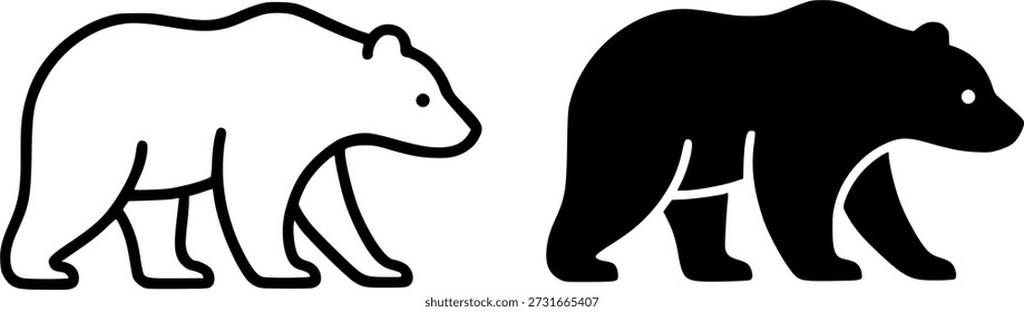 Simple bear icon in outline and silhouette versions