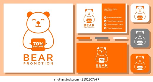 Simple Bear Promotion Discount Animal Wildlife Happy Modern Logo Design with Business Card Template