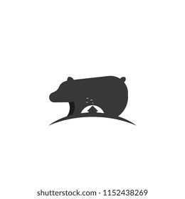 Simple bear silhouette logo with sunset house negative space